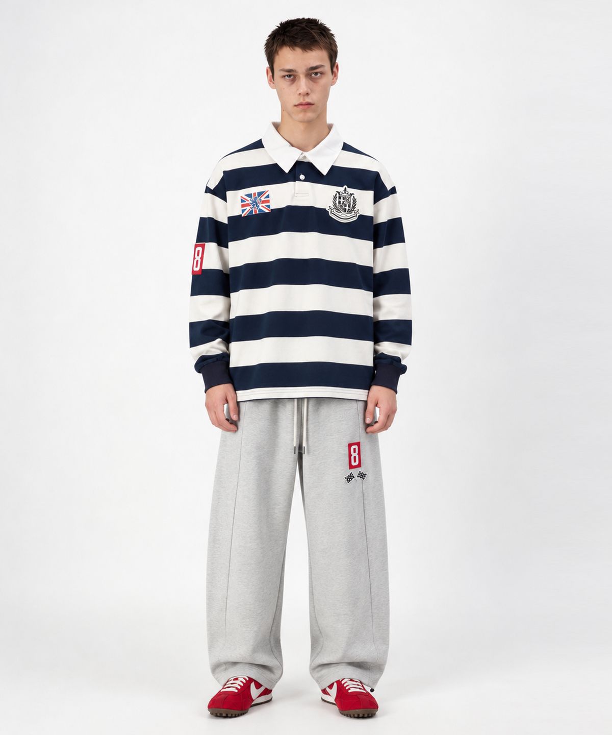 스케이터락(SK8ER ROCK) Varsity Patch Rugby Shirt (ivory*navy)
