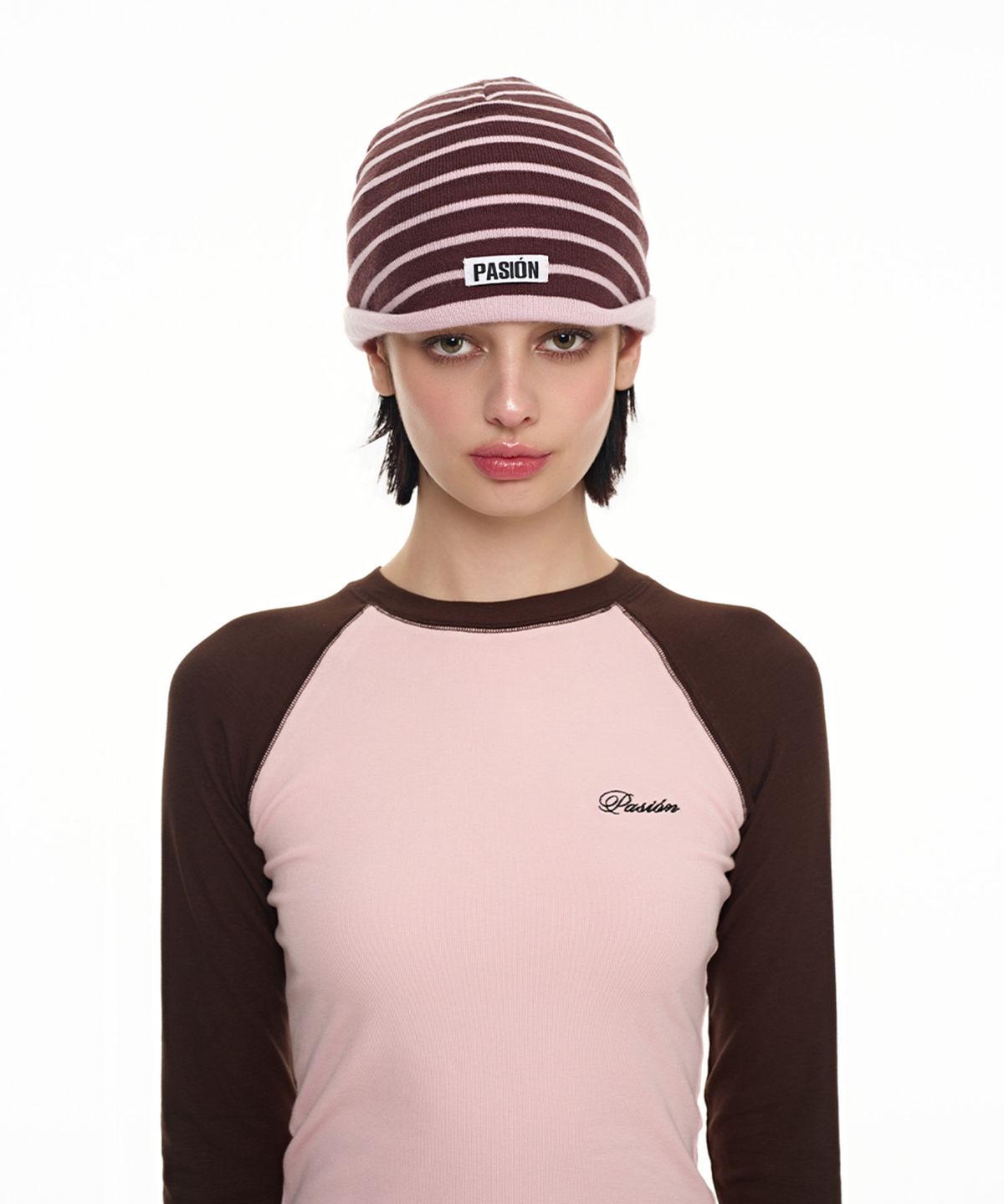 파시온(PASION) 듀얼 팝 스트라이프 비니_핑크 Dual Pop Stripe Beanie_Pink