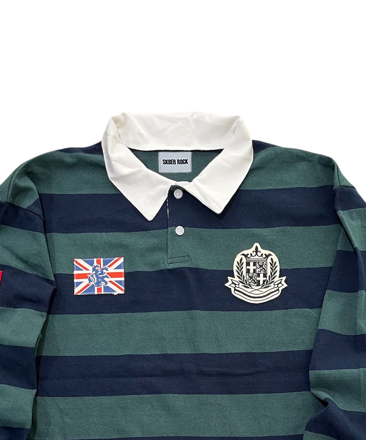 스케이터락(SK8ER ROCK) Varsity Patch Rugby Shirt (deep green*navy)