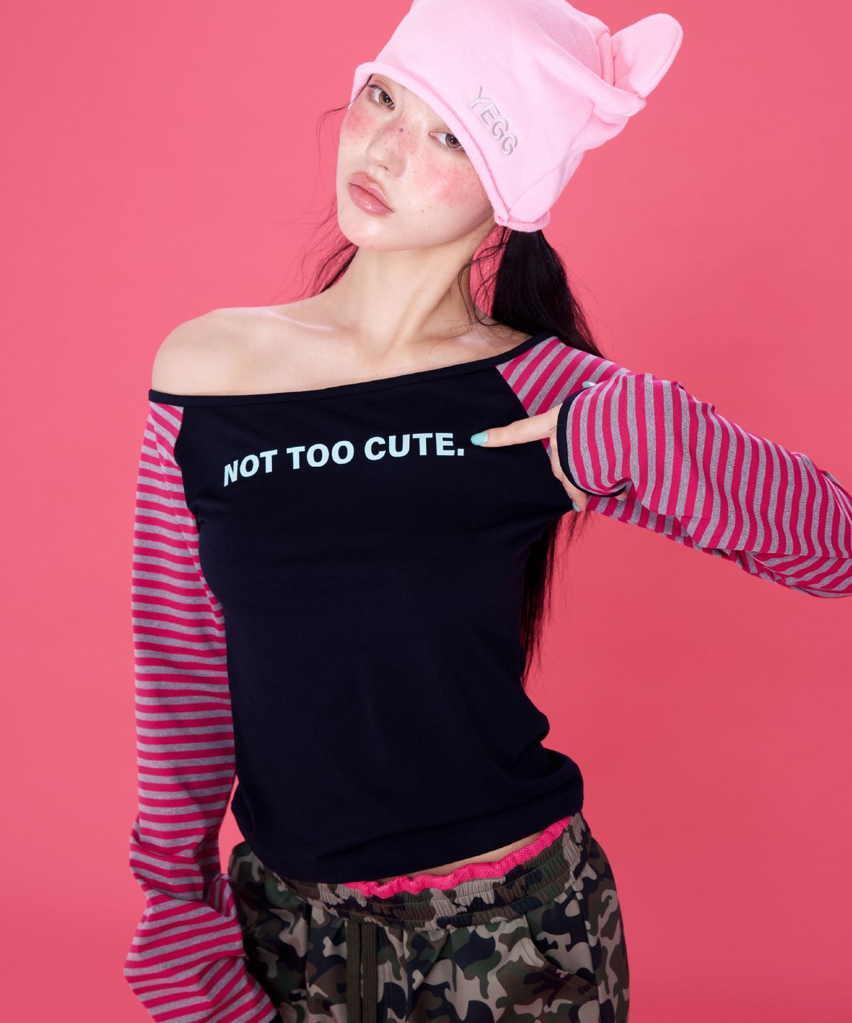 예그(YEGG) Stripe Sleeve T Pink