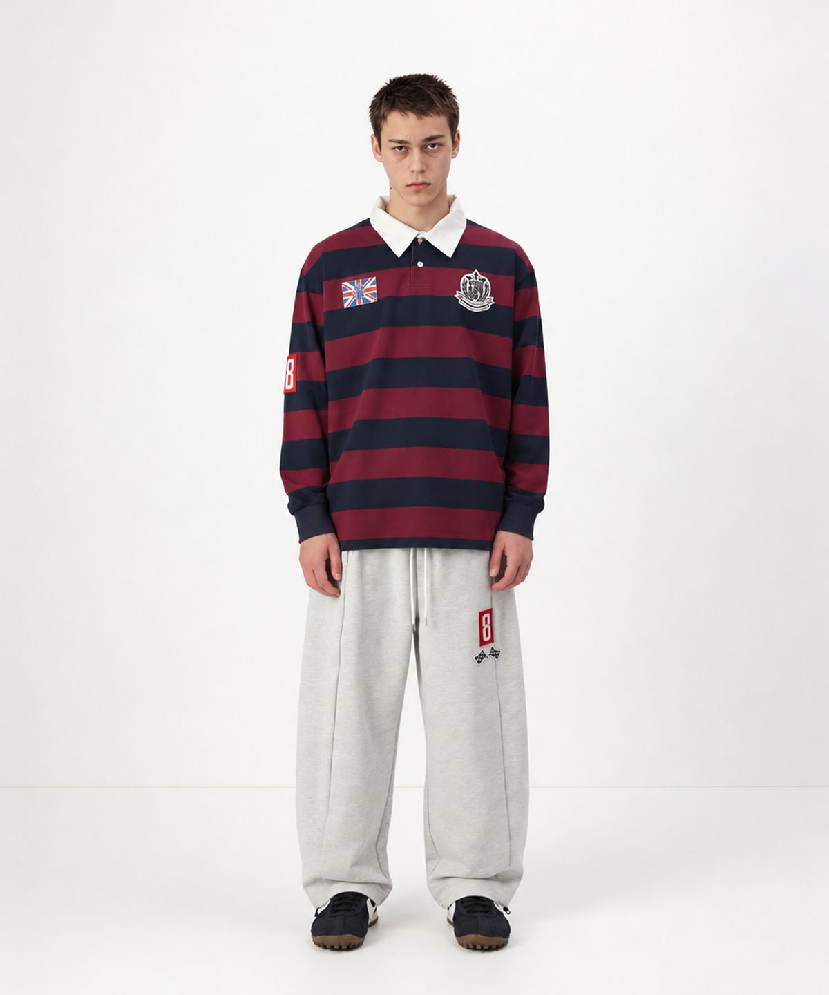 스케이터락(SK8ER ROCK) Varsity Patch Rugby Shirt (wine*navy)
