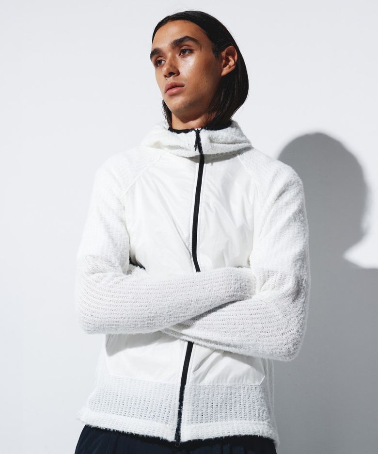 AIR FLEECE PANEL HOODED ZIP-UP - IVORY