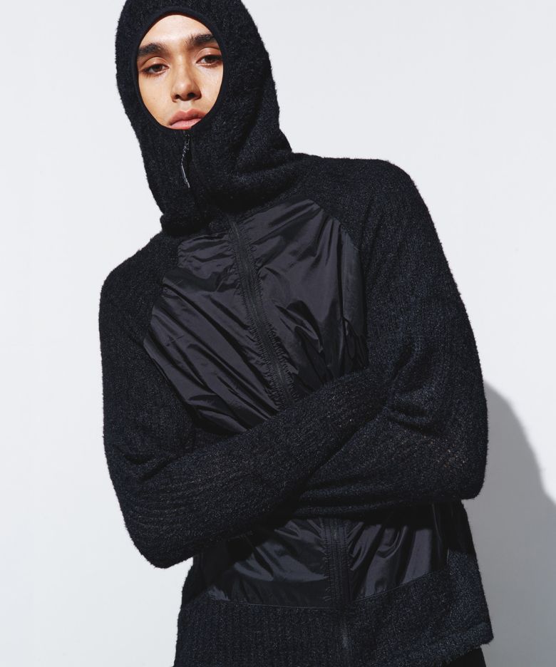 AIR FLEECE PANEL HOODED ZIP-UP - BLACK