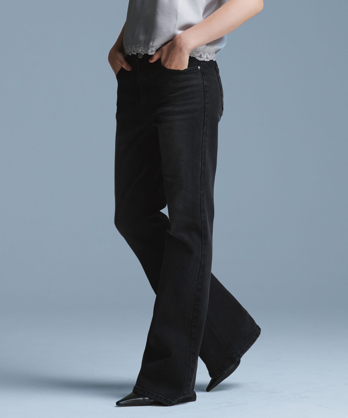 유라고(URAGO) Black boots cut denim_Black