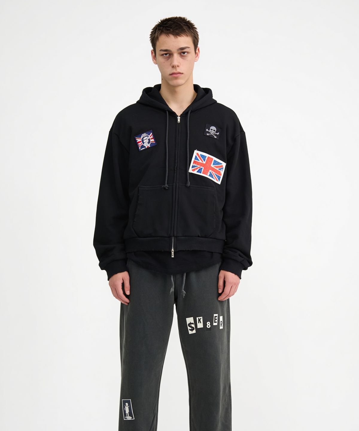 스케이터락(SK8ER ROCK) Brit Riot Sweat Zip Hoodie (black)