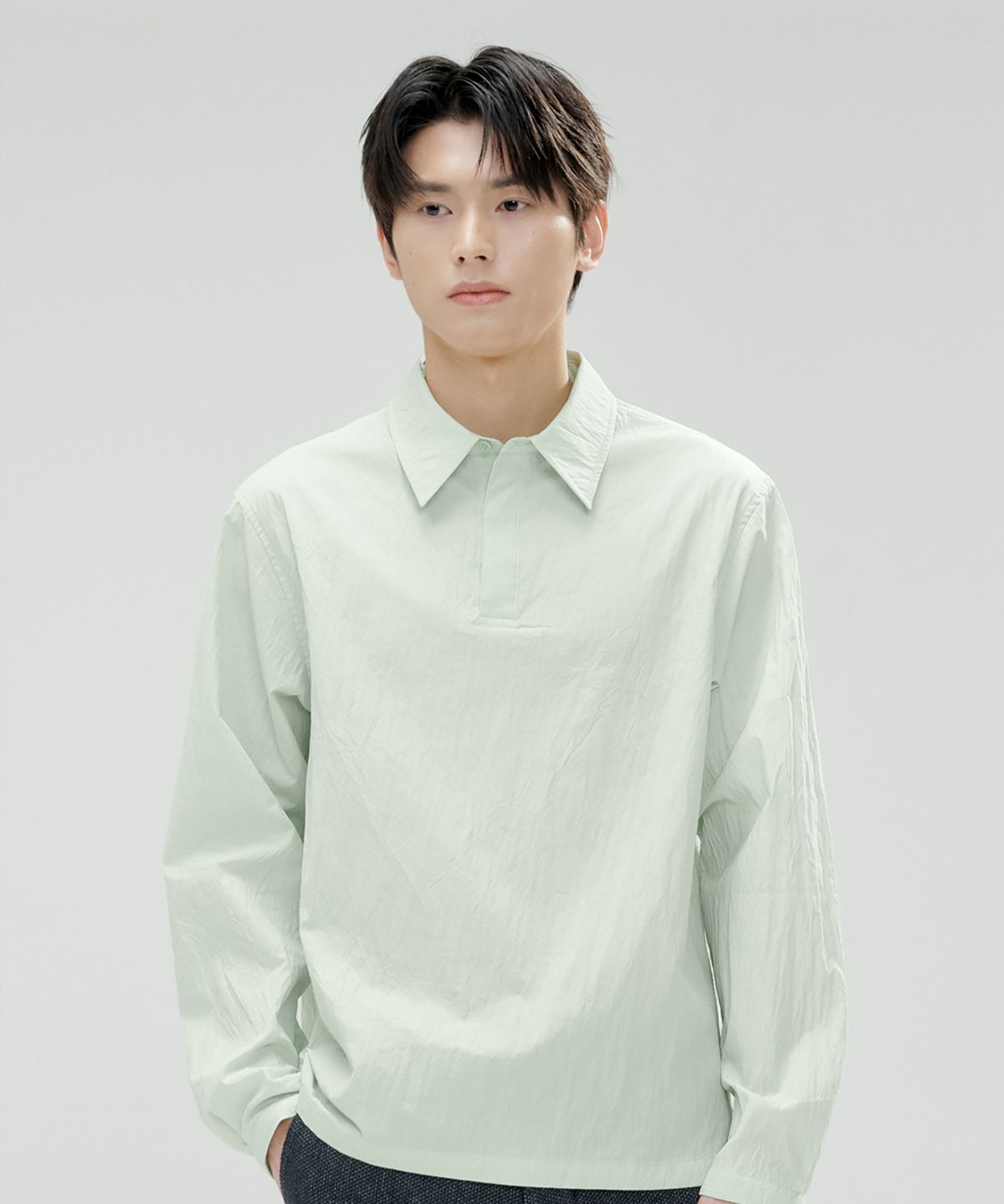 오아노(OANO) CREASE POPOVER SHIRT / PALE GREEN
