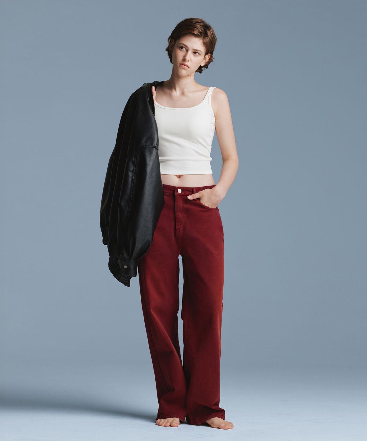 유라고(URAGO) Ruby dyeing wide denim_Red
