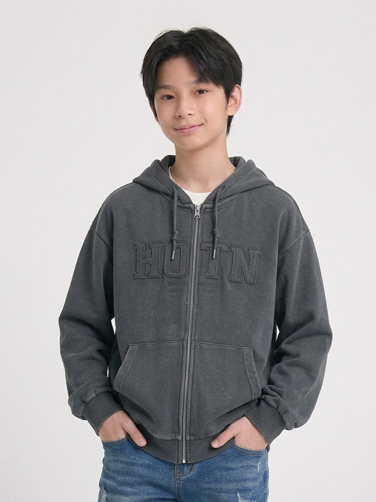 행텐 틴즈(HANGTEN TEENS) 틴즈 로고 피그먼트 후드집업_165(14580-034-601-69)