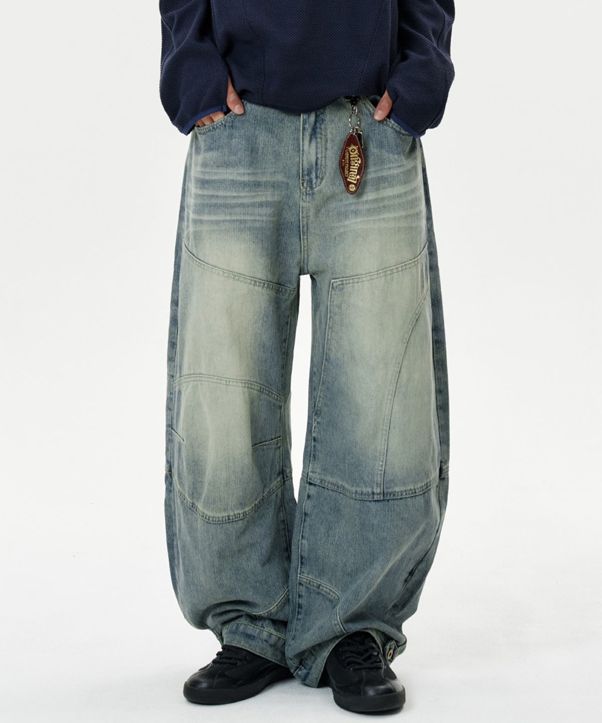 딥센스(DEEP SENSE) Snap Button Slit Curved Denim Pants - blue