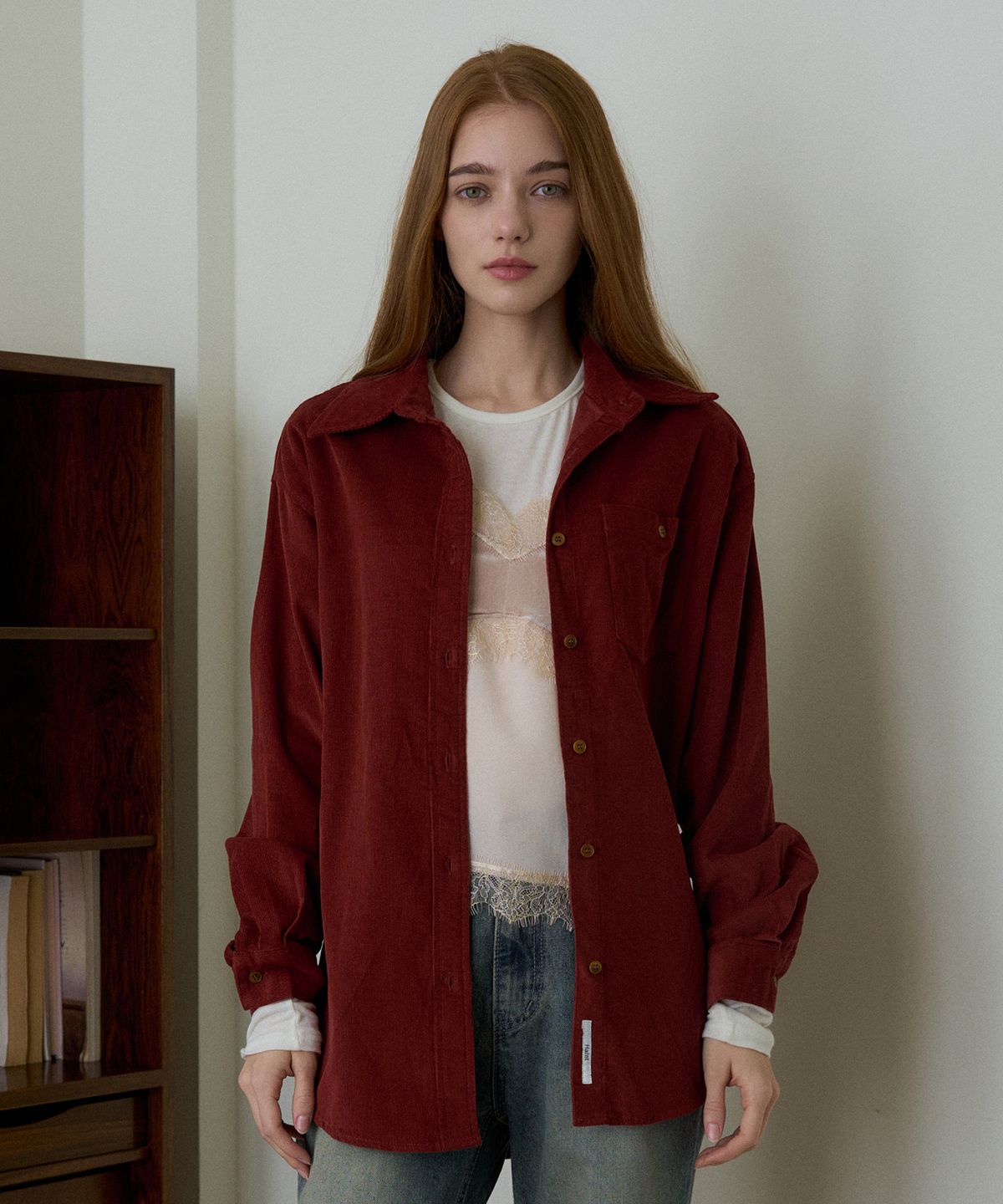 헤인트(HAINT) ROVIN VINTAGE CORDUROY OVERSIZED SHIRT 3COL_BURGUNDY