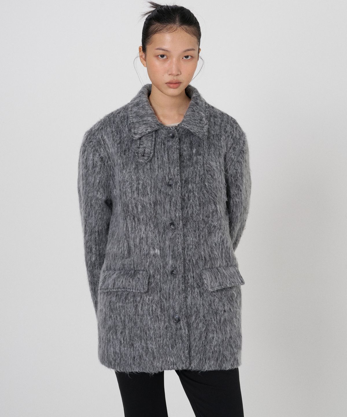 떨스티클럽(THIRSTYCLUB) Hairy fur half coat - Grey (3oz 누빔안감)