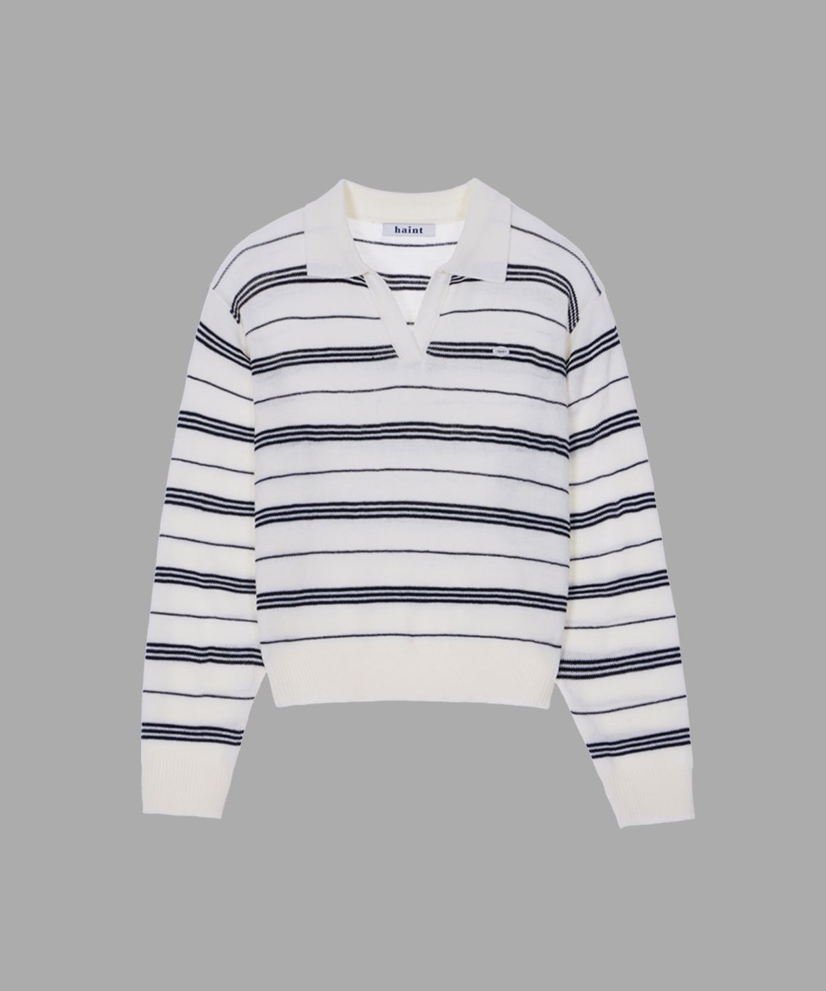 헤인트(HAINT) NEMUA OPEN COLLAR STRIPE KNIT 2COL_IVORY
