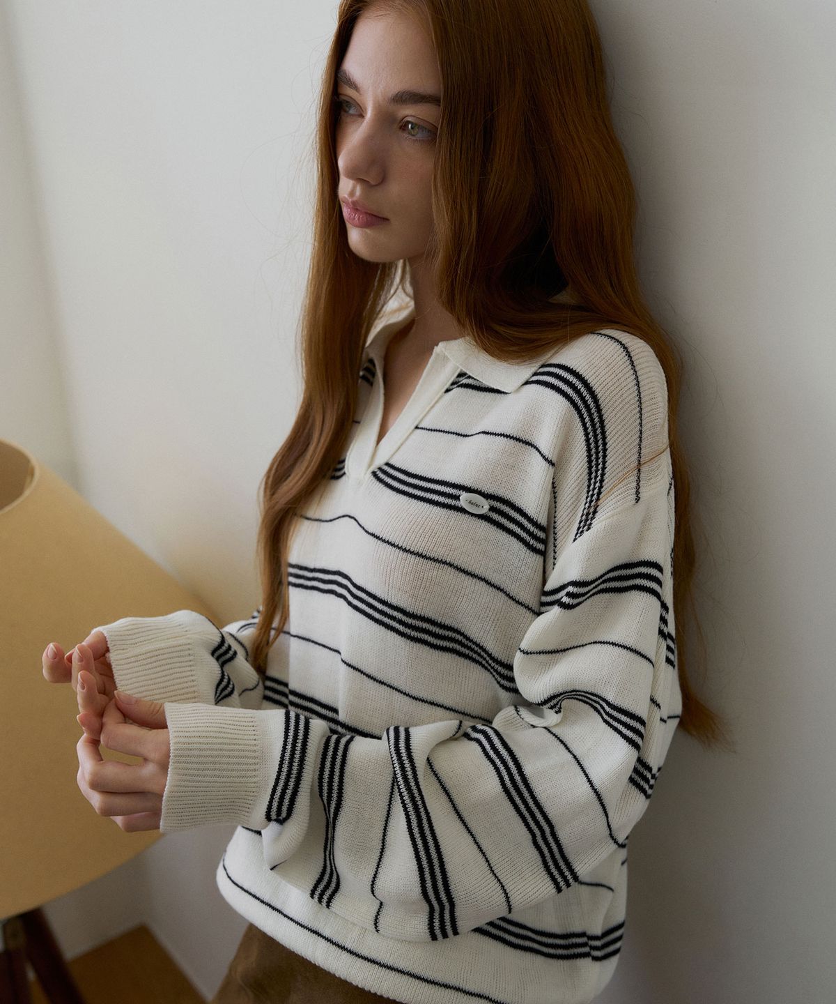 헤인트(HAINT) NEMUA OPEN COLLAR STRIPE KNIT 2COL_IVORY