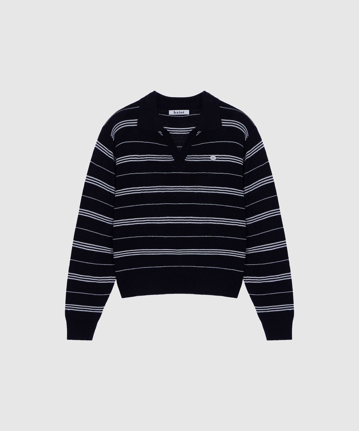 헤인트(HAINT) NEMUA OPEN COLLAR STRIPE KNIT 2COL_BLACK