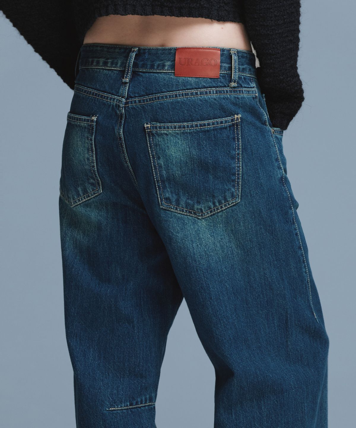 유라고(URAGO) Washed dart curved jean_Dark blue