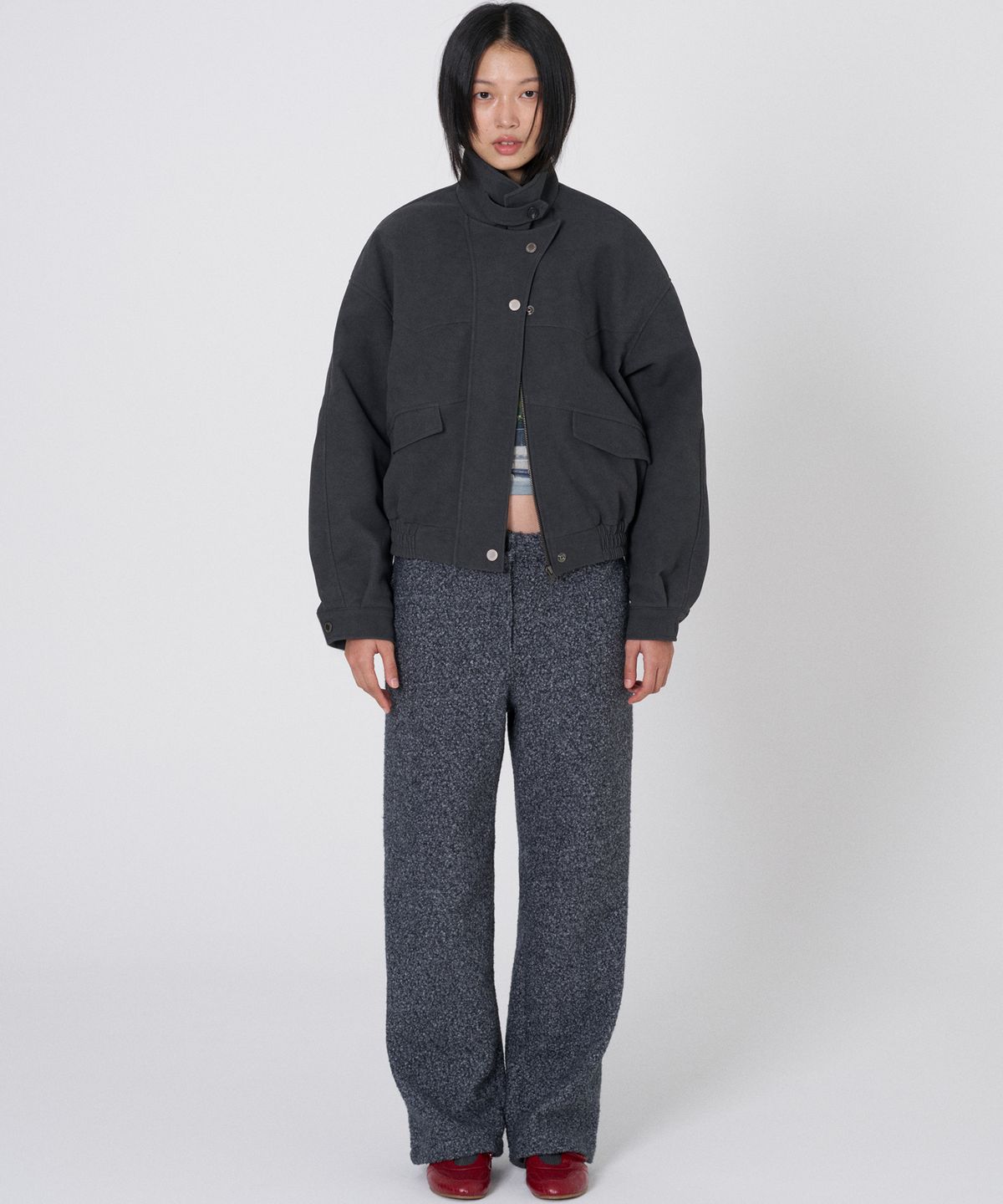 떨스티클럽(THIRSTYCLUB) Fluffy boucle slacks- Grey