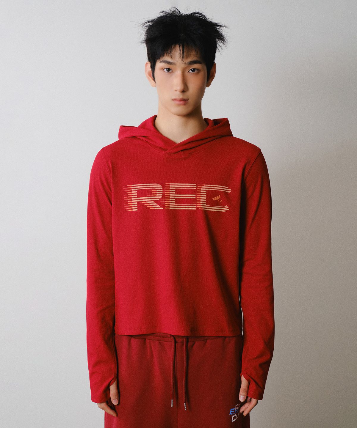 레코딩하우스(RECORDINGHOUSE) REC GRAPHIC RIB HOODIE [RED]