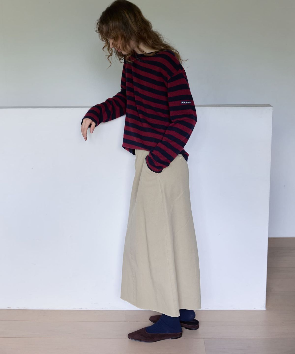 오픈도어스튜디오(OPENDOORSTUDIO) Belted H-Line Long Skirt Beige