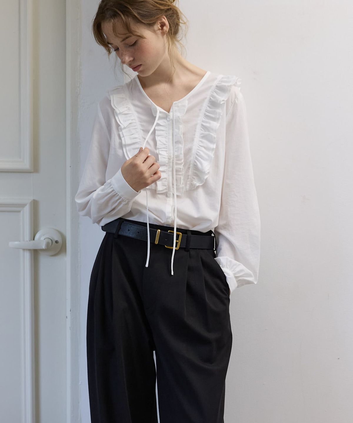 오픈도어스튜디오(OPENDOORSTUDIO) Pleated Wide Slacks Black