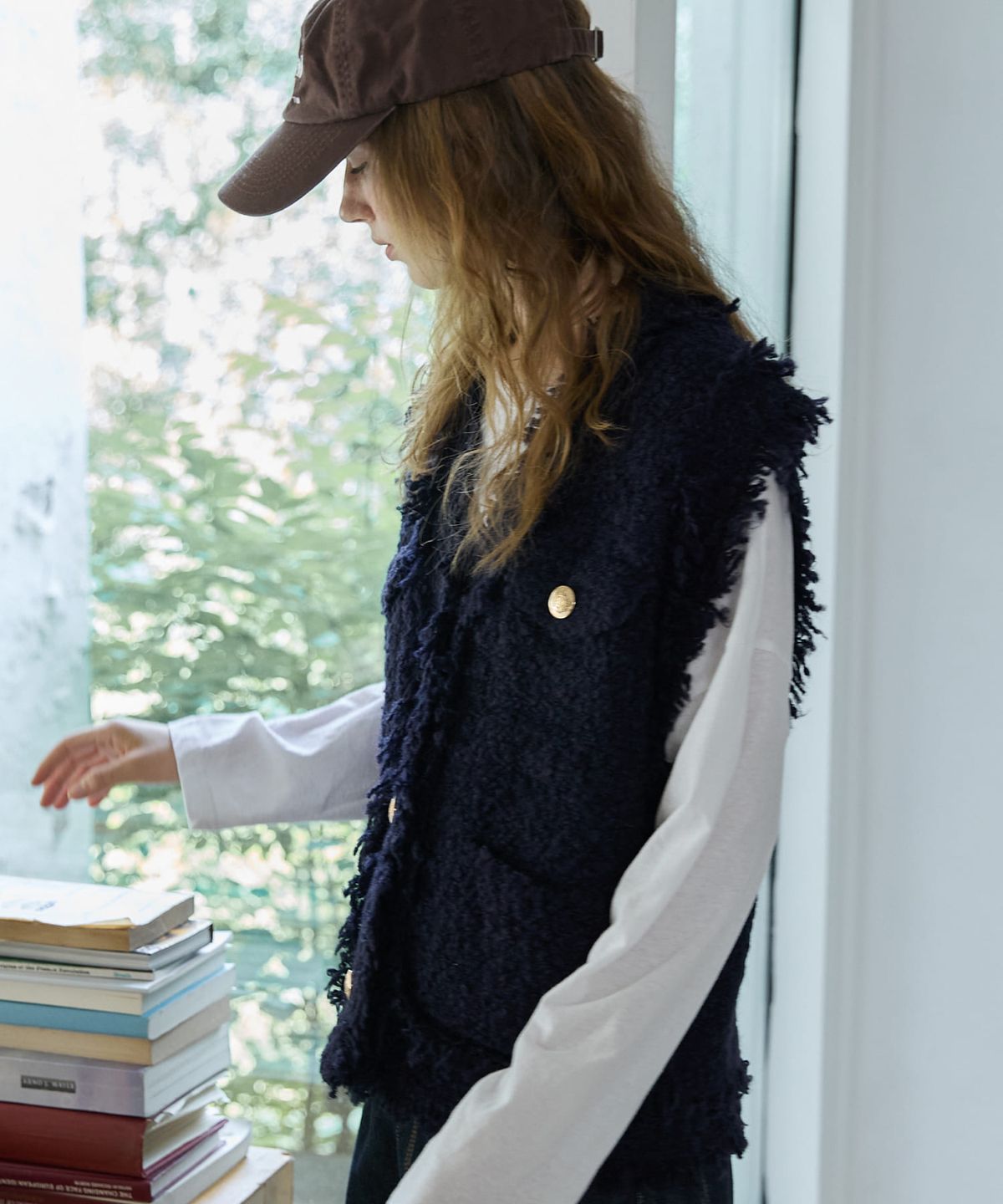 오픈도어스튜디오(OPENDOORSTUDIO) Frayed Boucle Vest Navy