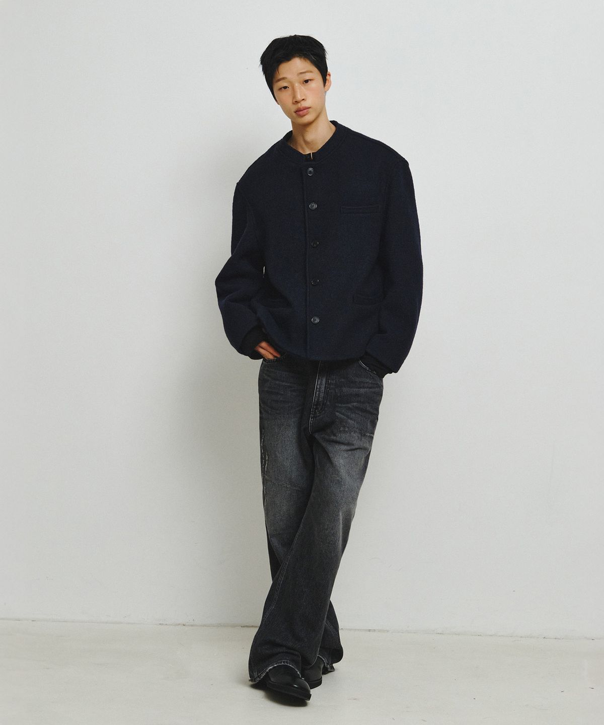 엔도어(ENDOOR) Wesley Stand Collar Short Coat (Navy)
