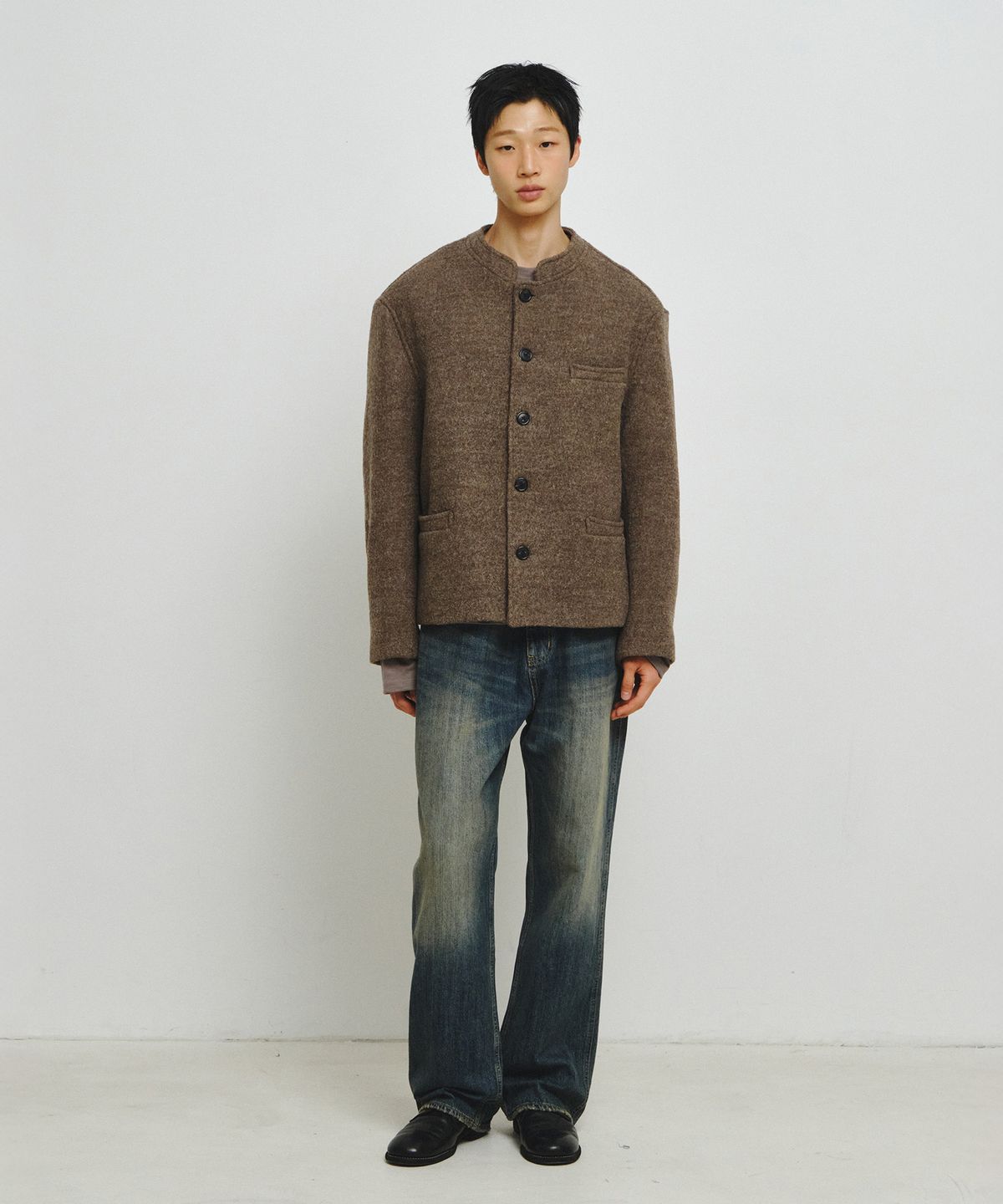 엔도어(ENDOOR) Wesley Stand Collar Short Coat (Brown Bokashi)
