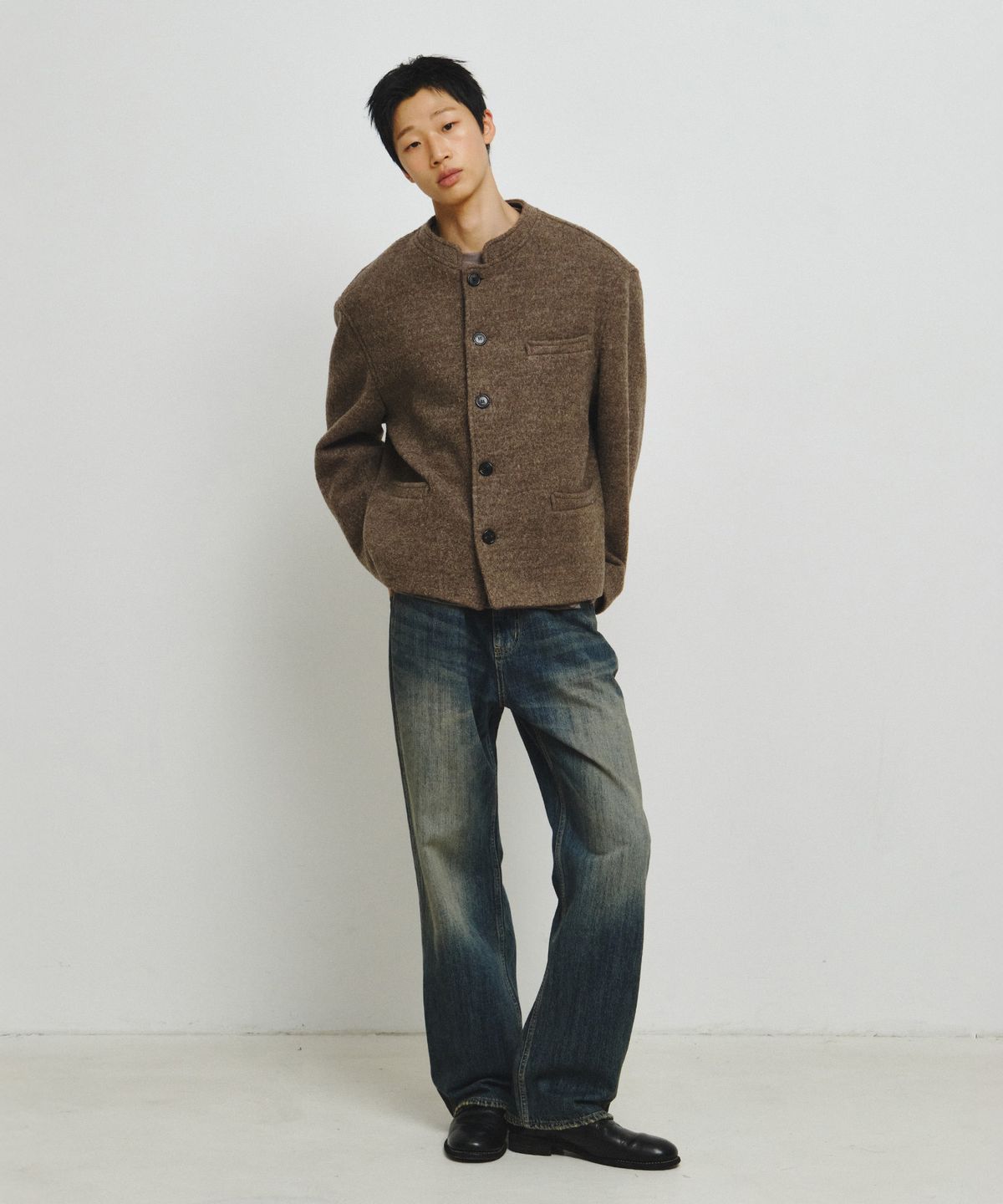 엔도어(ENDOOR) Wesley Stand Collar Short Coat (Brown Bokashi)