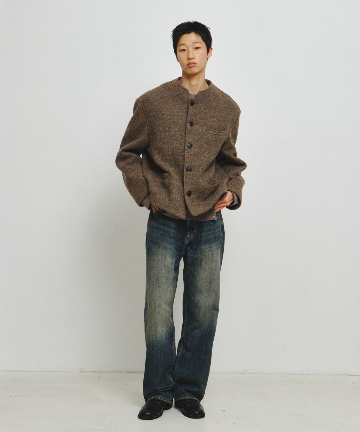 엔도어(ENDOOR) Wesley Stand Collar Short Coat (Brown Bokashi)