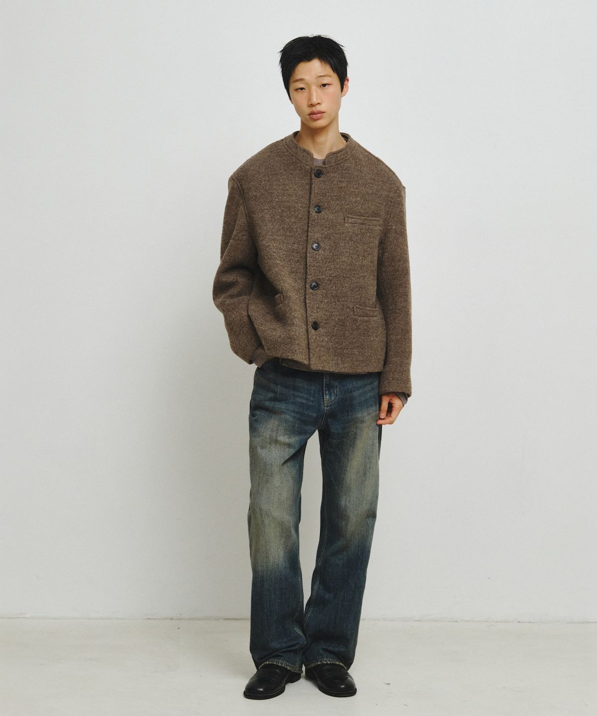 엔도어(ENDOOR) Wesley Stand Collar Short Coat (Brown Bokashi)