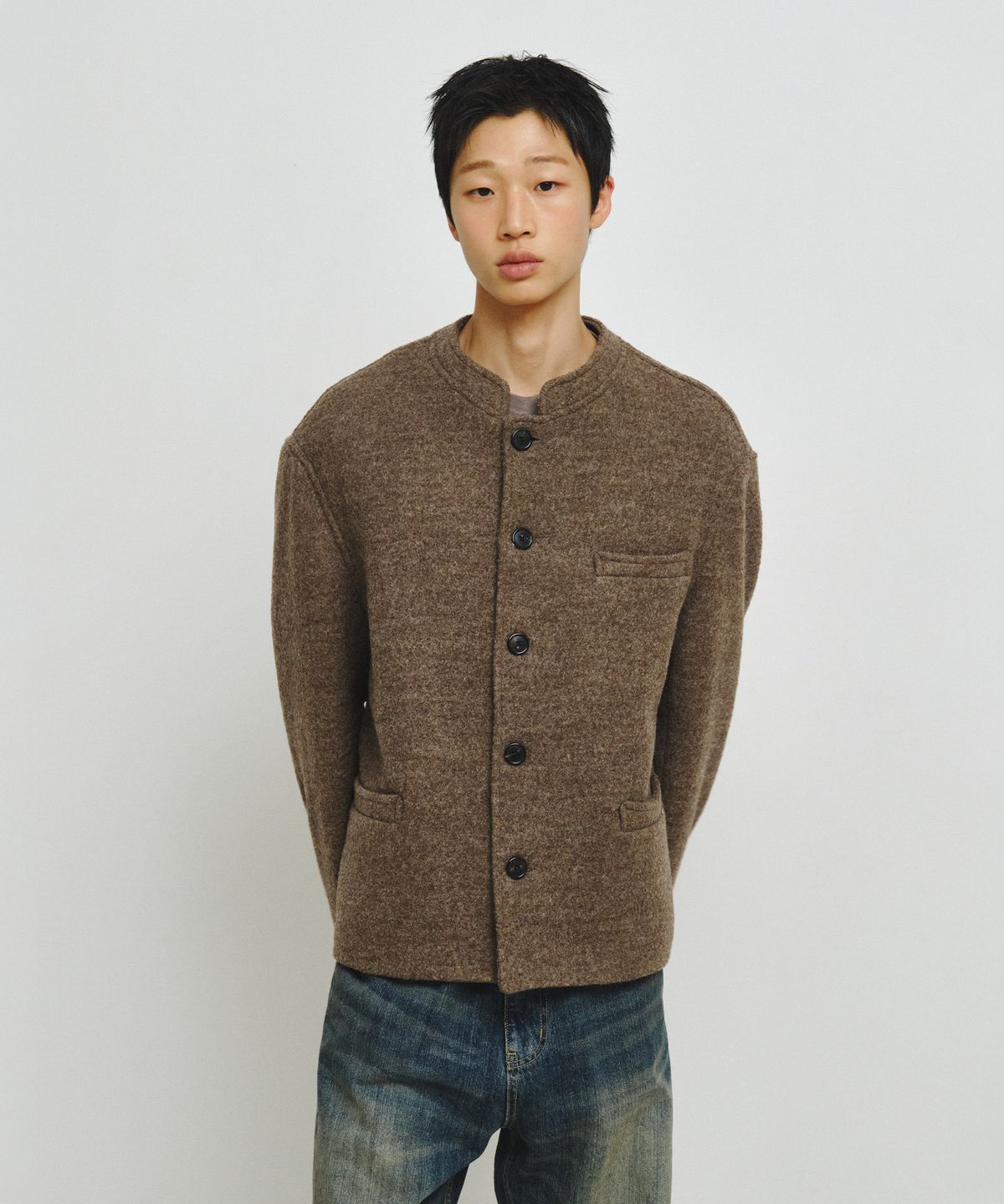 엔도어(ENDOOR) Wesley Stand Collar Short Coat (Brown Bokashi)