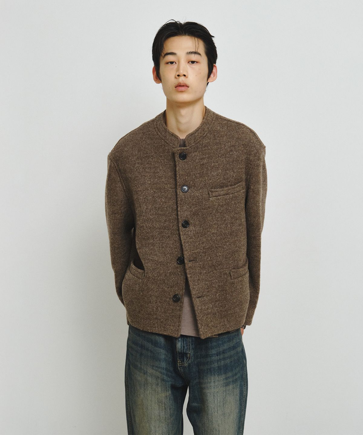 엔도어(ENDOOR) Wesley Stand Collar Short Coat (Brown Bokashi)