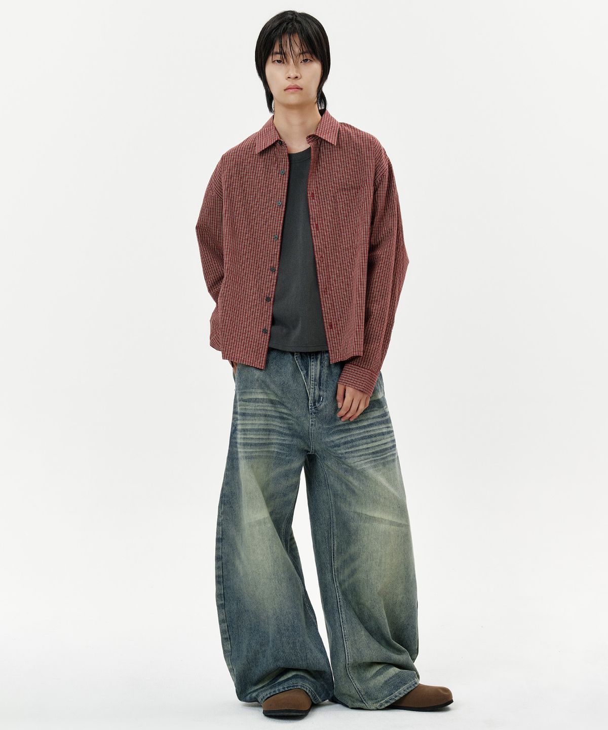 딥센스(DEEP SENSE) Wave Washed Curved Denim Pants - blue