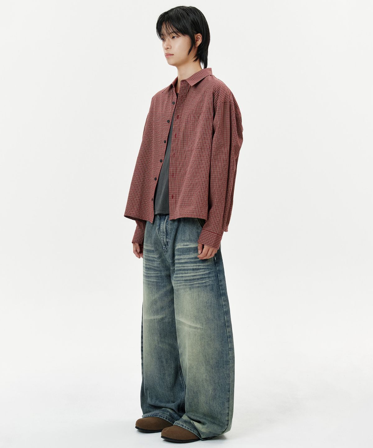 딥센스(DEEP SENSE) Wave Washed Curved Denim Pants - blue