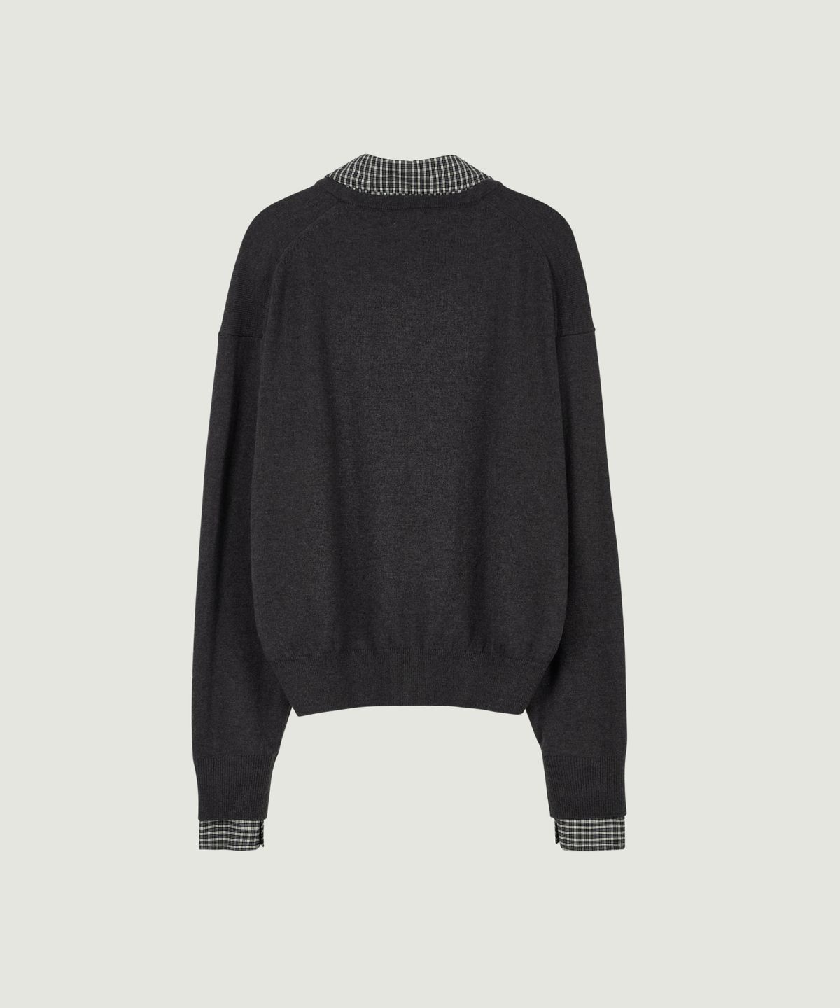 그로브(GROVE) 26FW EVIE CHECK COLLAR KNIT (CHARCOAL)