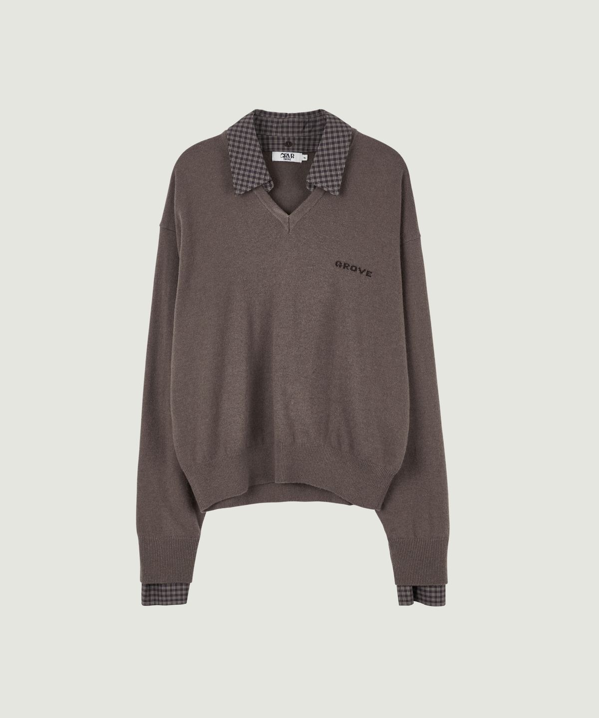 그로브(GROVE) 26FW EVIE CHECK COLLAR KNIT (BROWN)