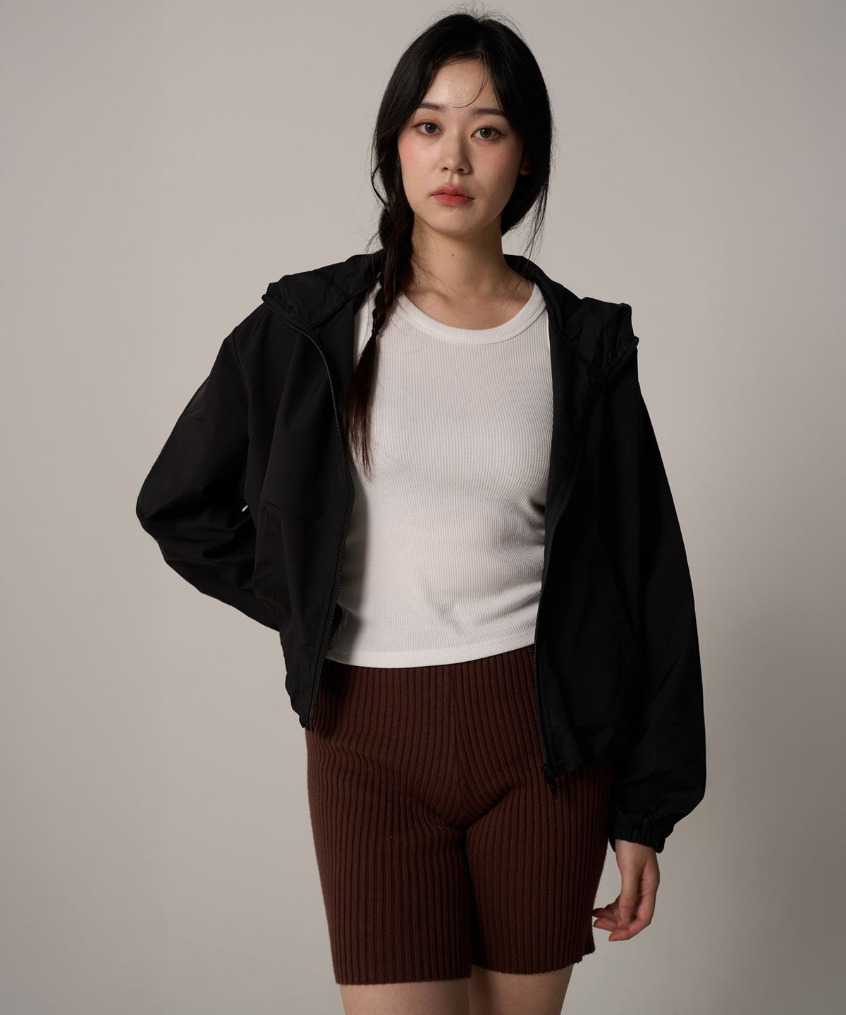 페이더먼트(FADERMENT) 크롭 후드 윈드 브레이커(블랙)