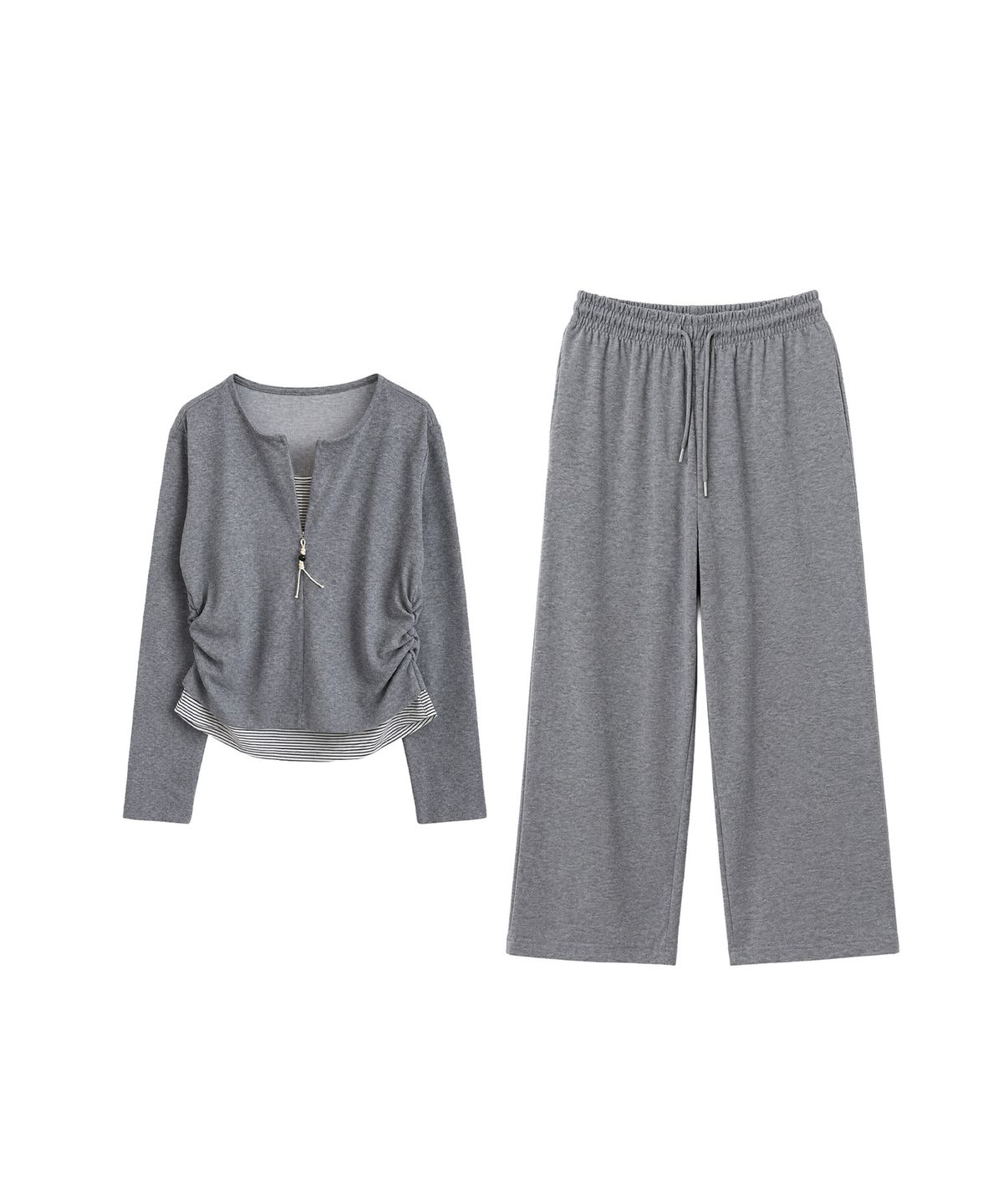 바스카라(VASCARA) [SET] Half Zip-Up String Shirring T-shirt + Banding Wide Pants Set-up (3colors)