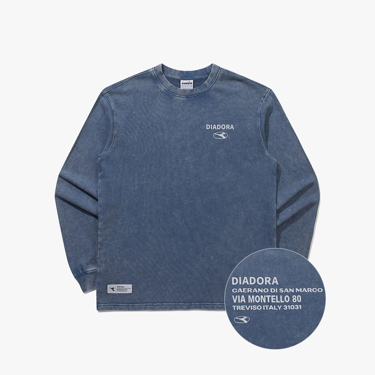 디아도라(diadora) 피그먼트 워싱 맨투맨 BLUE