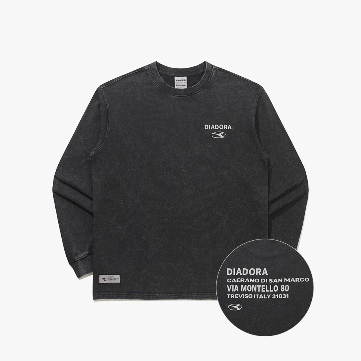 디아도라(diadora) 피그먼트 워싱 맨투맨 BLACK