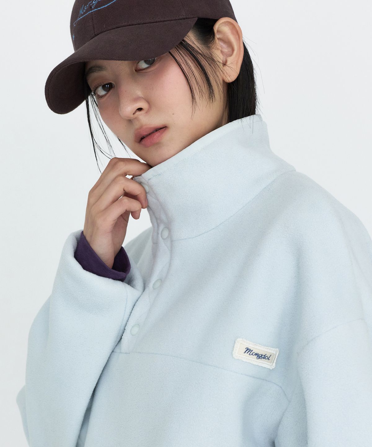 몽돌(MONGDOL) 하프 스냅 플리스 아노락 스카이블루 MDTS103SKYBLUE