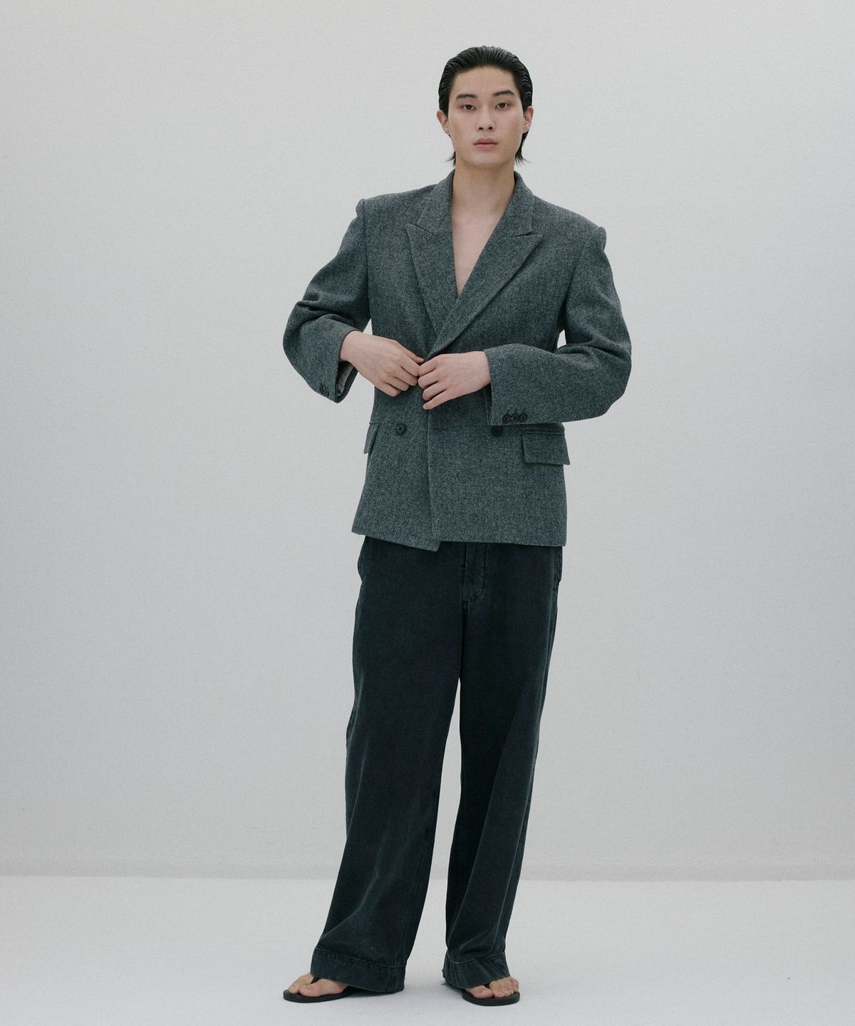 순진(SOONJEANS) 헤링본 더블 브레스티드 재킷 [GRAY]