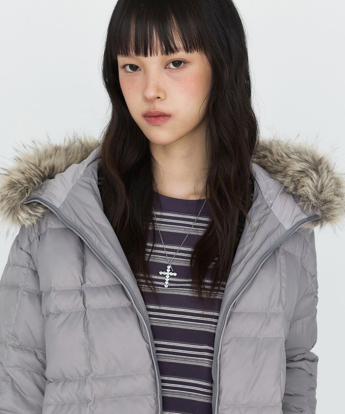 몽돌(MONGDOL) 덕 다운 퍼 후드 경량 패딩 그레이 MDJP024GRAY
