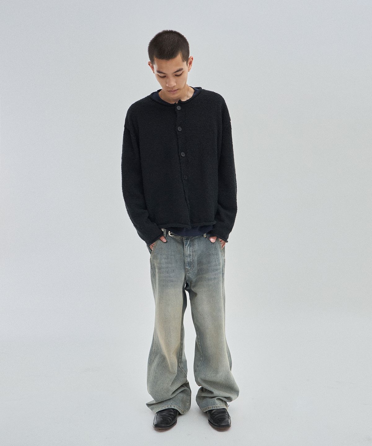 스웨이드(SUADE) SHEARLING KNIT CARDIGAN [BLACK]