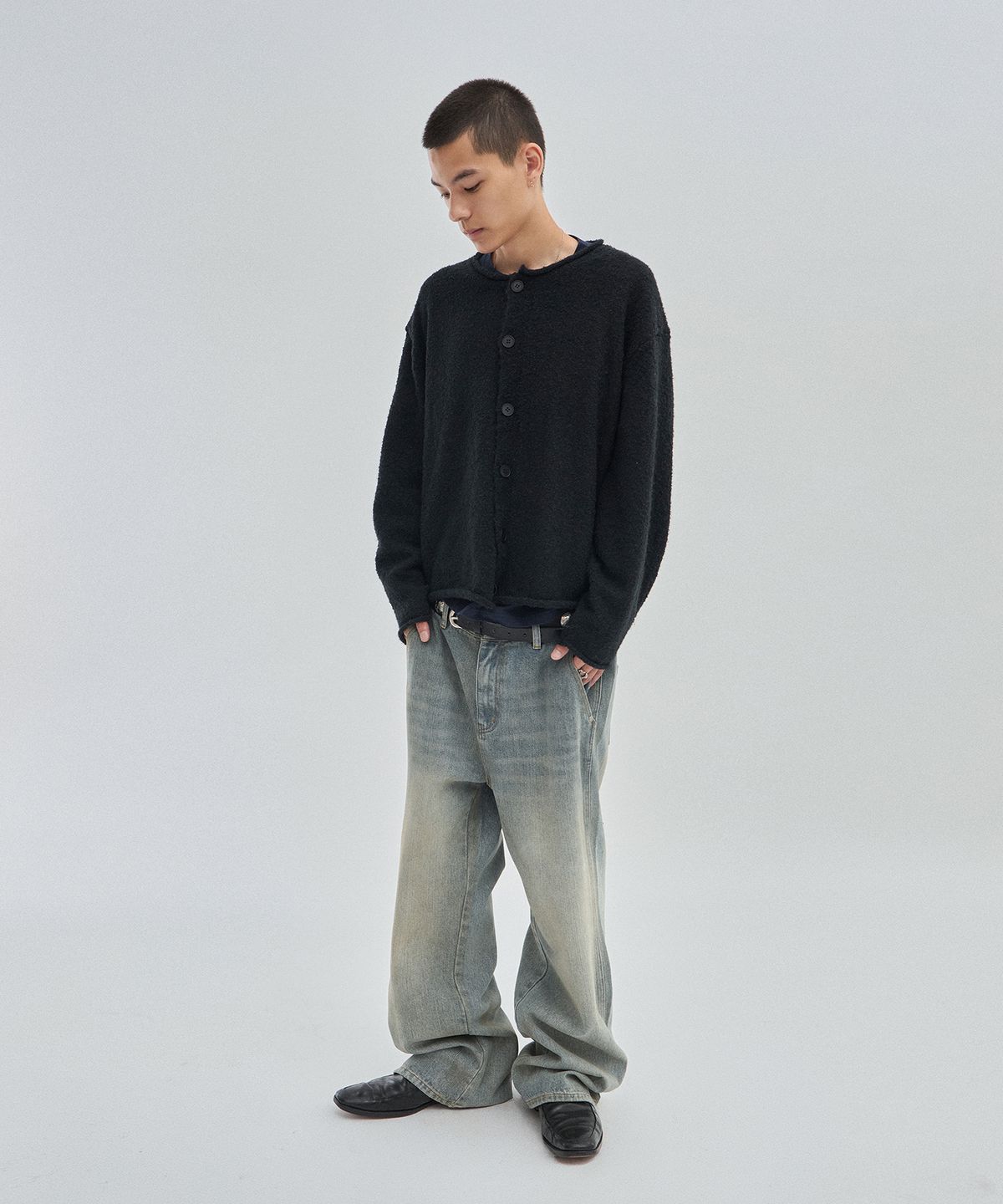 스웨이드(SUADE) SHEARLING KNIT CARDIGAN [BLACK]