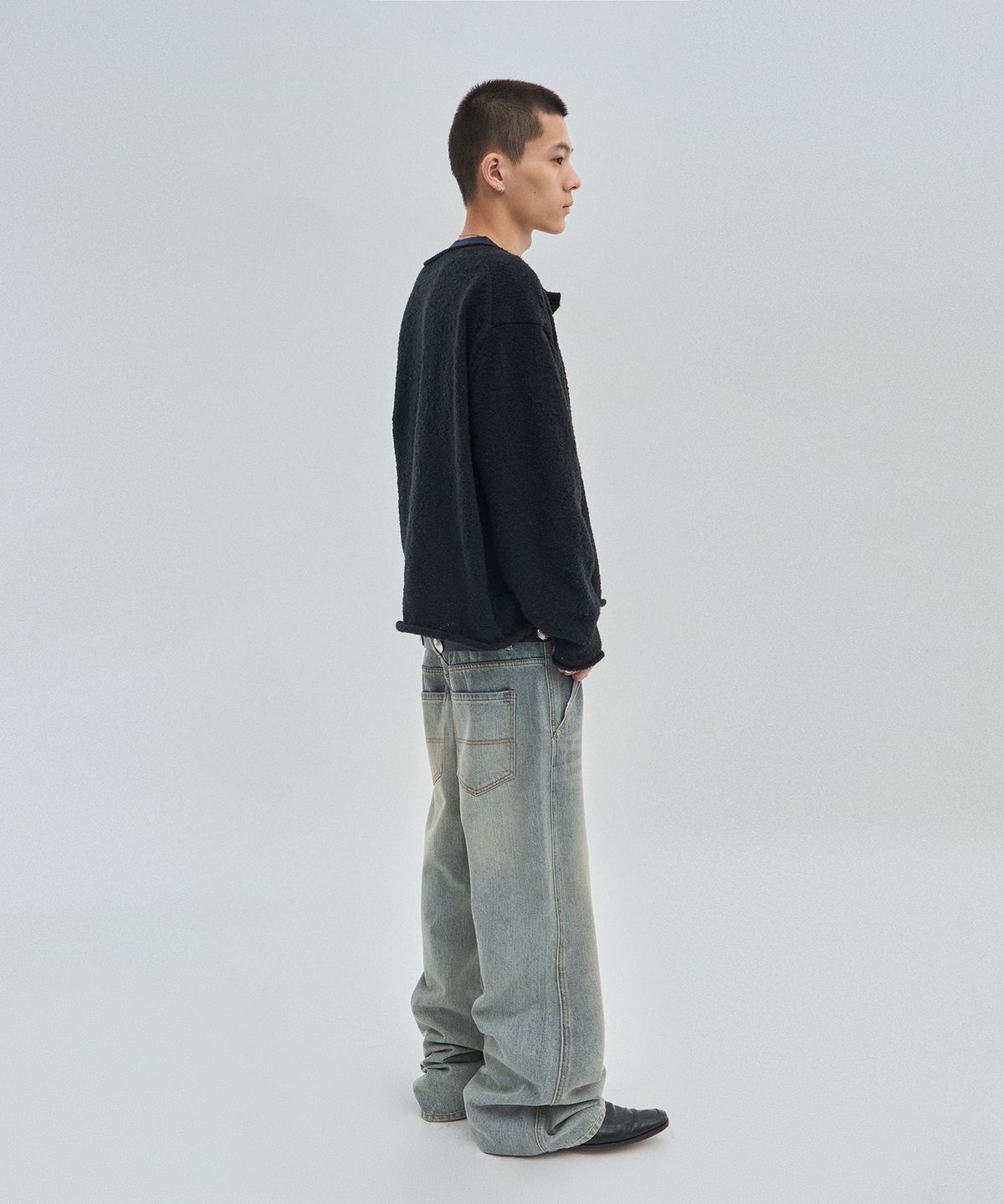 스웨이드(SUADE) SHEARLING KNIT CARDIGAN [BLACK]