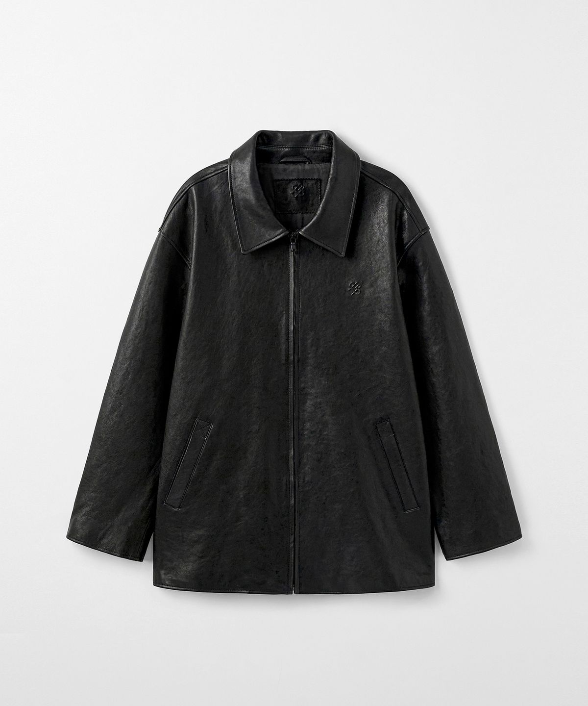 몽돌(MONGDOL) [Premium] 램스킨 오버핏 하프 레더 자켓 블랙 MDJK050BLACK