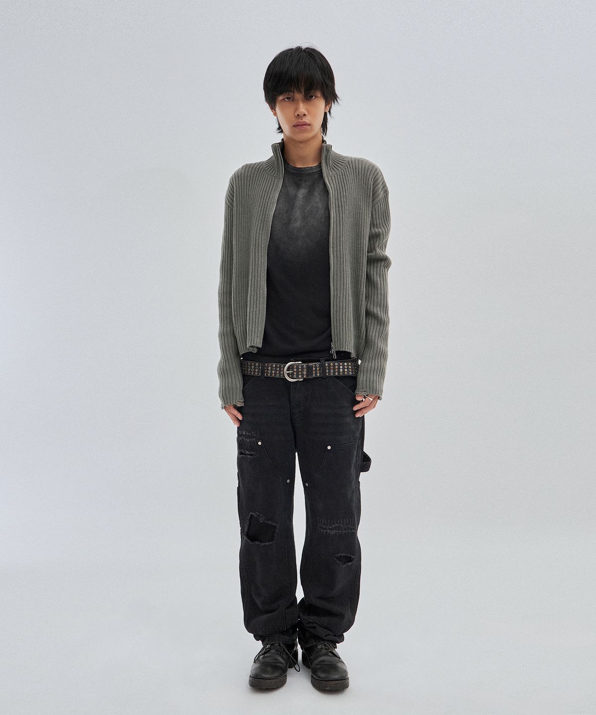 스웨이드(SUADE) DAMAGE KNIT ZIP UP [GRAY]