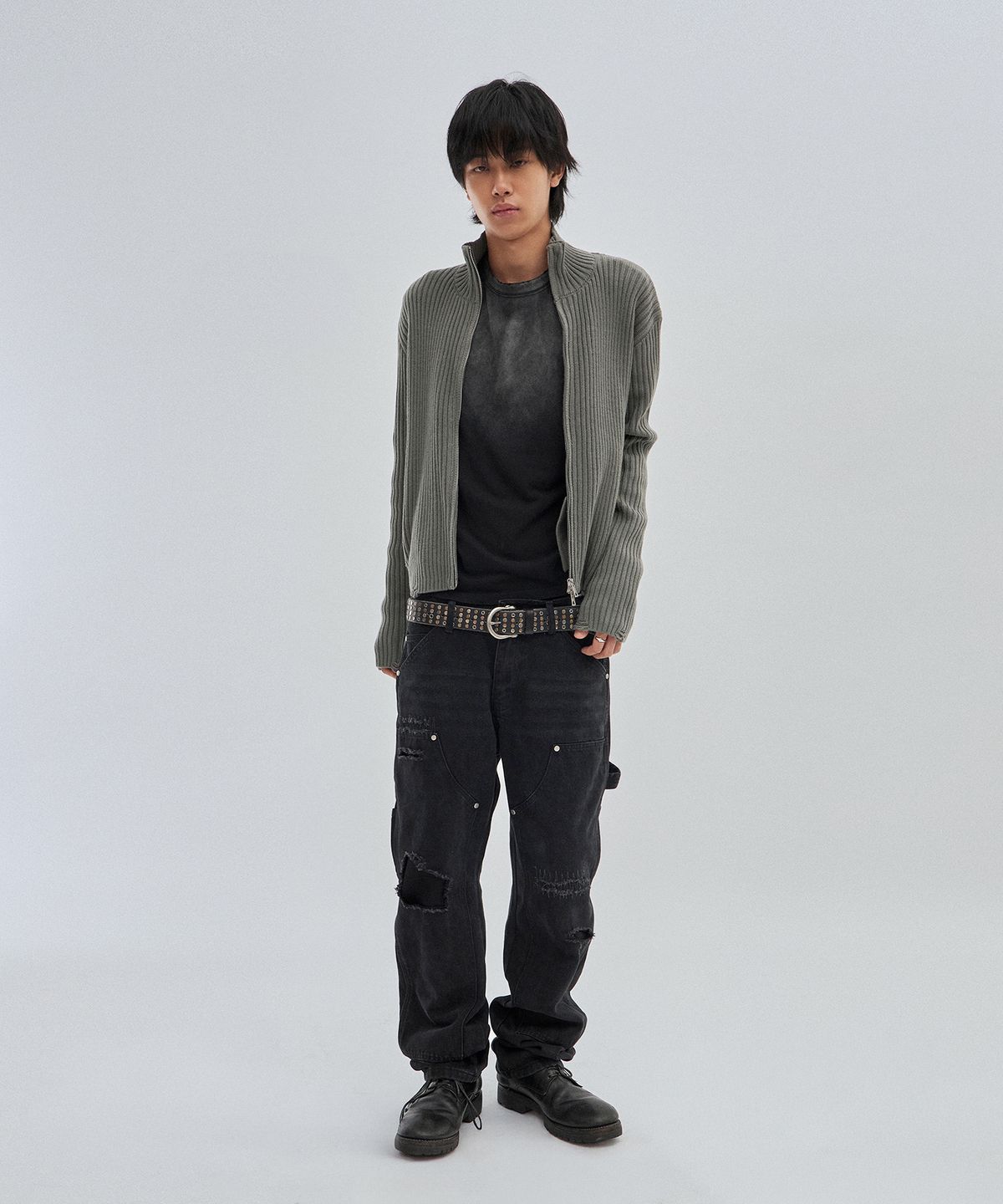스웨이드(SUADE) DAMAGE KNIT ZIP UP [GRAY]