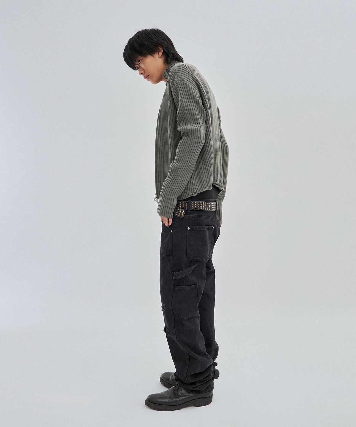 스웨이드(SUADE) DAMAGE KNIT ZIP UP [GRAY]