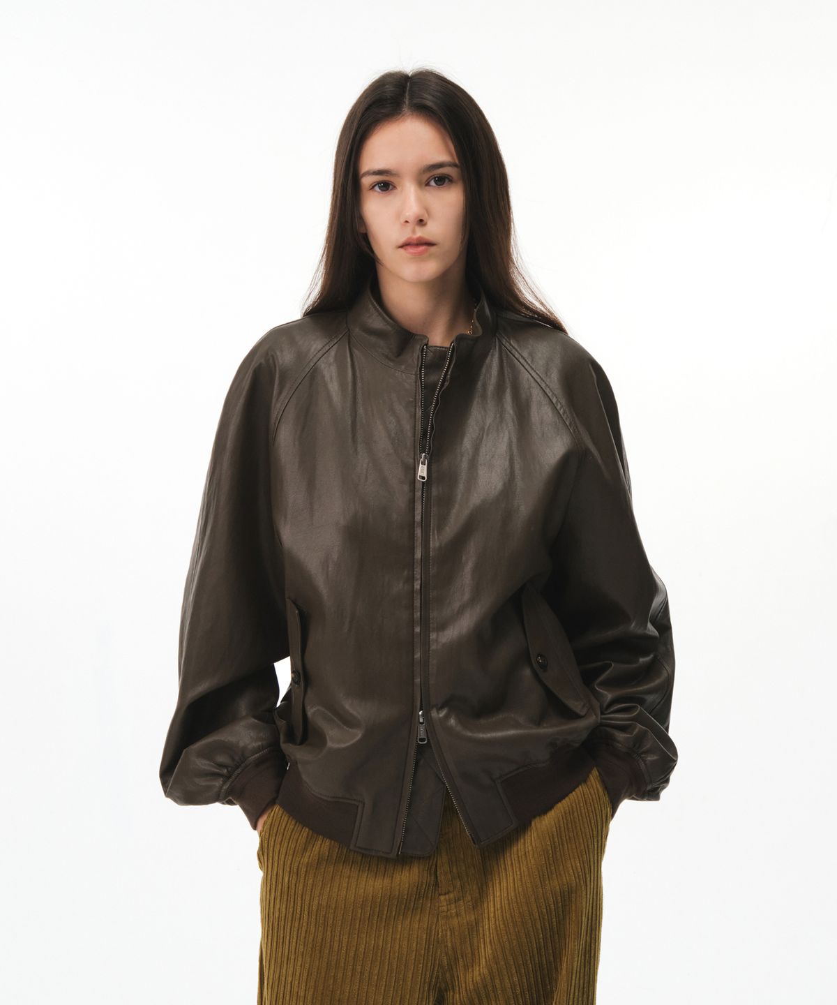그로브(GROVE) HARRIS LEATHER JUMPER (BROWN)